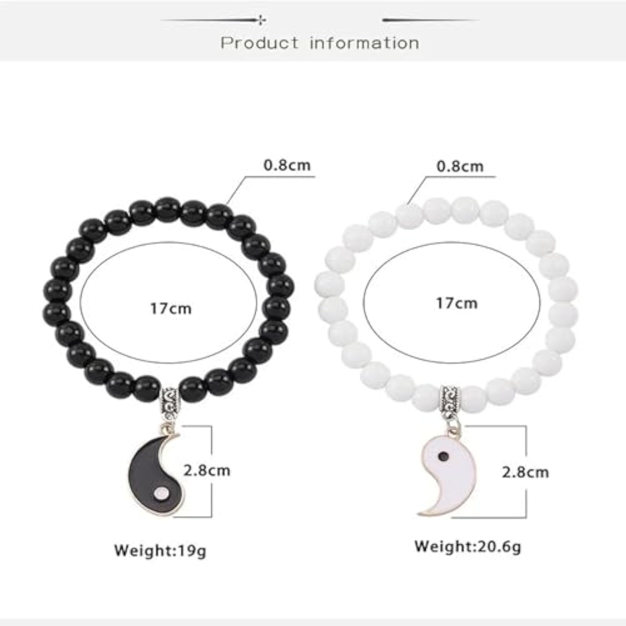 Couple Black & White Onyx Stretchable Wrist Band Bracelets